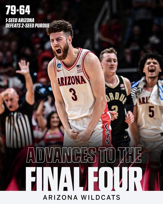 九游体育在线直播、九游体育足球直播、nba直播、电竞直播平台、九游体育赛事视频、体育直播平台-亚利桑那大学淘汰普渡大学晋级4强 25年来首次打进NCAA锦标赛4强